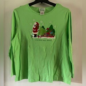 Quacker Factory Lime Green Long Sleeve Christmas Tee